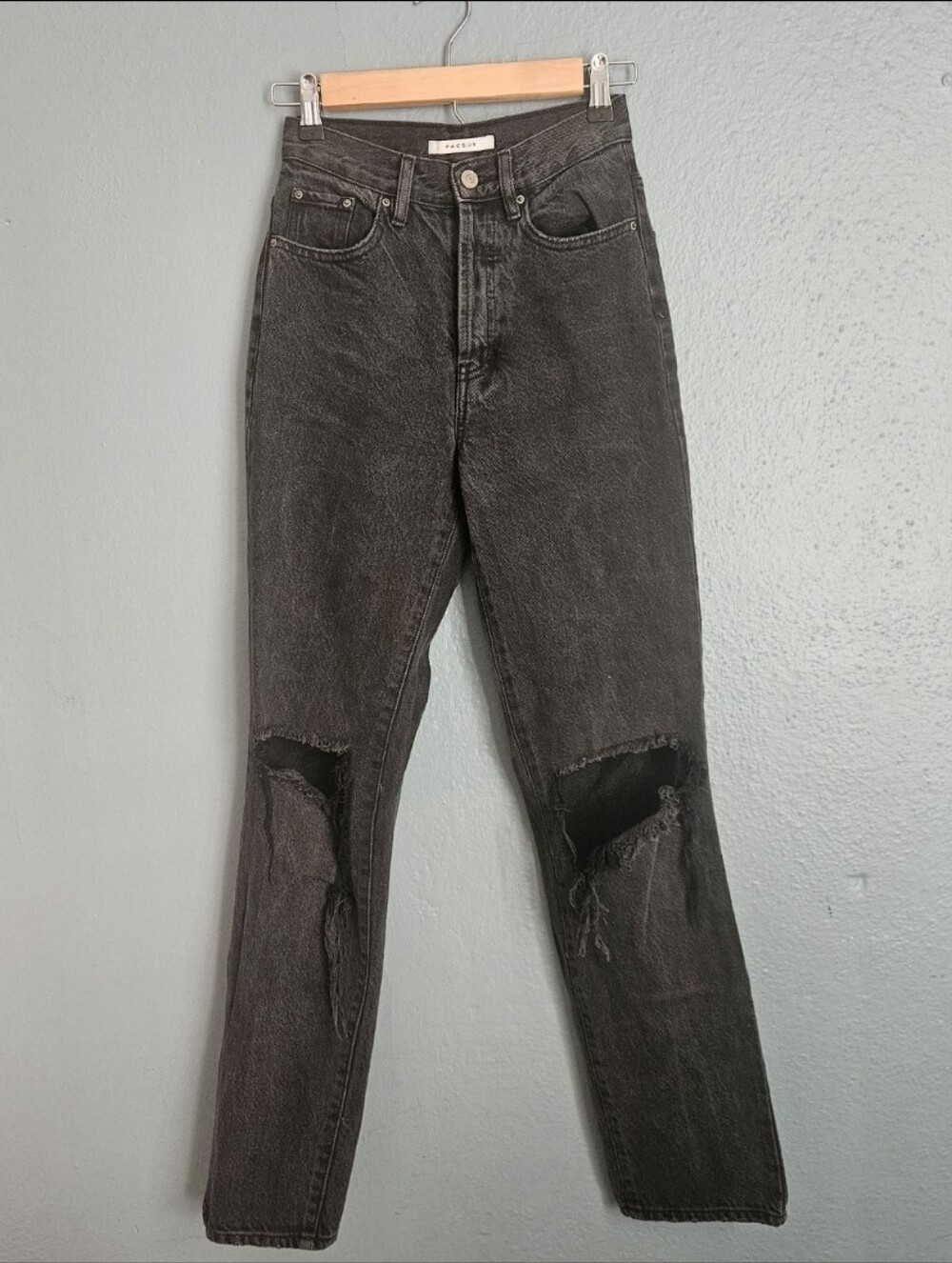 PacSun Washed Black Denim Ripped Knee Dad Jeans